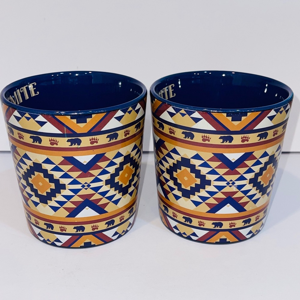 Yosemite National Park Coffee Mugs 2 Southwestern Aztec Bear Paw Print Blue